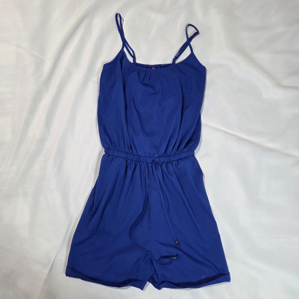 Vtg‎ 90s Special One Royal Blue Romper Women's L Sleeveless Spaghetti Strap